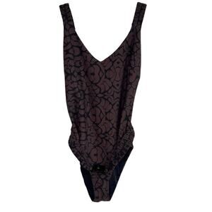 Devon Windsor Geometric Sleeveless V-Neck One Piece Swimsuit Brown Women's XL